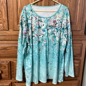 Women’s blouse. Mint green with colorful flowers. Size XL. New without tags.